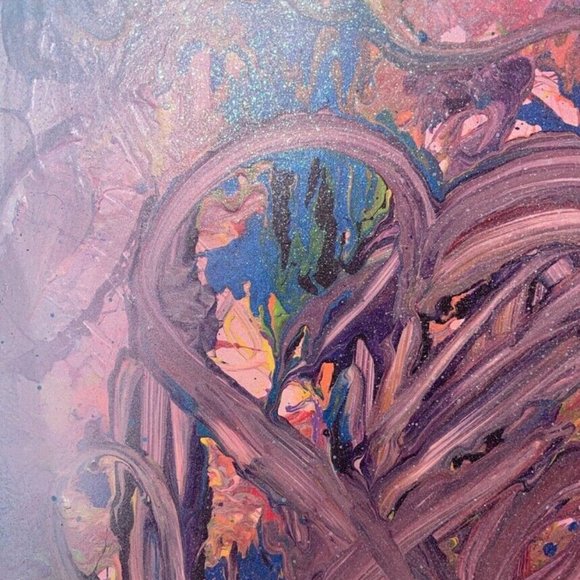 Handmade Original Pastel Abstract Love Painting on Wood Canvas LARGE 20 x 20 - Picture 4 of 6